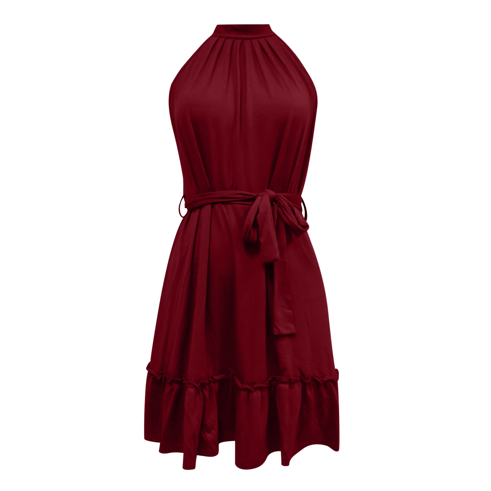 thumbnail image 5 of Vestido sin mangas con cinturón para mujer: diseño informal y elegante, detalles plisados, color liso, versátil para primavera/verano., 5 of 5